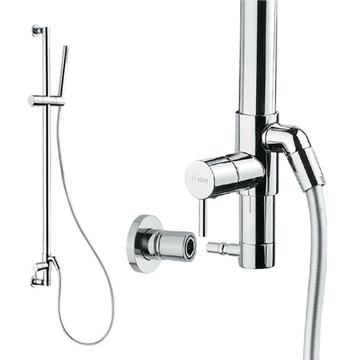 Scandvik All-In-One Shower System with 28-inch shower rail and accessories for bathroom shower setups.