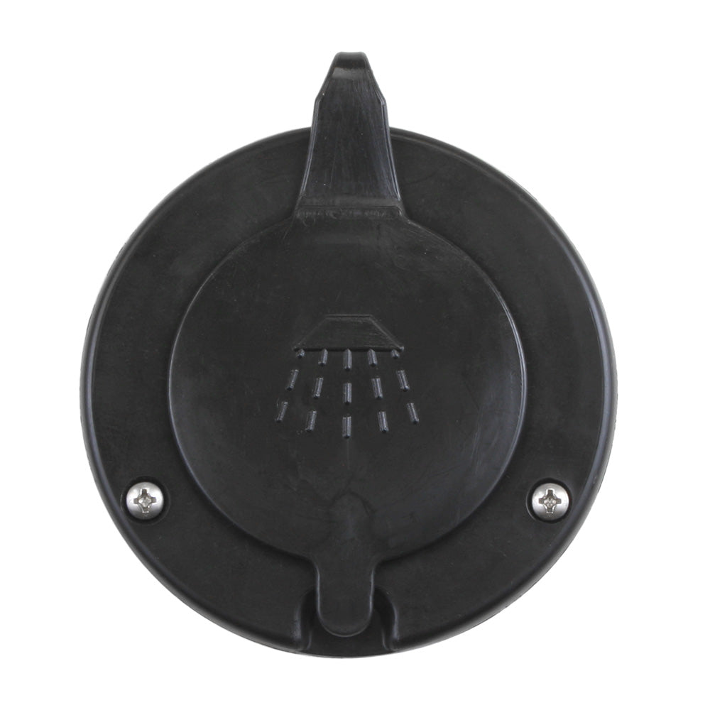 Scandvik black cap for recessed shower accessories, durable plastic construction, designed for shower container fittings.