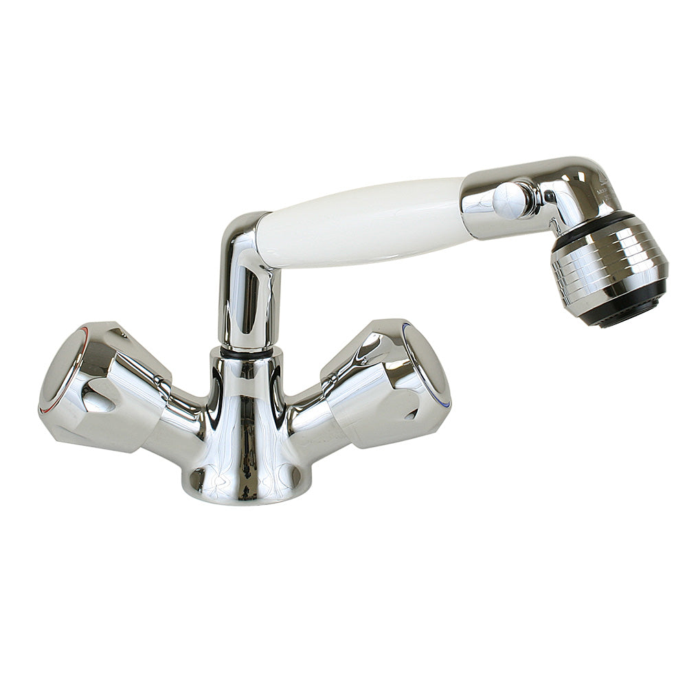 White Scandvik combo shower sprayer accessory with adjustable spray settings, designed for easy bathroom installation.