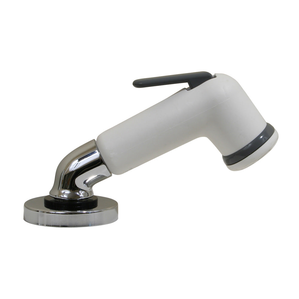 Scandvik Elbow Sprayer with pull-out handle in white and 6-foot hose, accessory for kitchen or bathroom sinks.