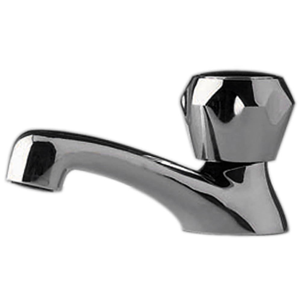 Scandvik heavy-duty brass basin tap in chrome plating, with traditional lever handle for bathroom sink installation.
