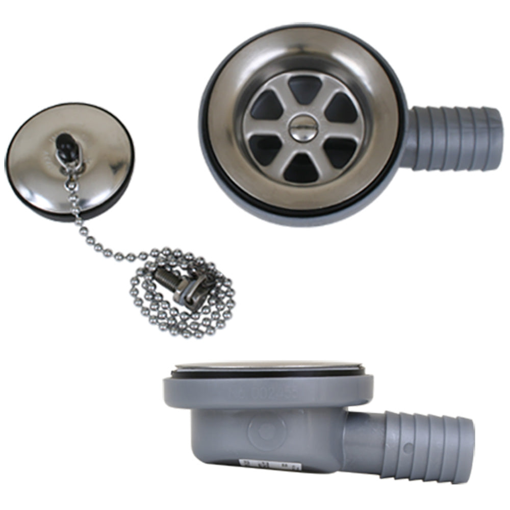 Scandvik low profile drain stopper with 1-inch outlet, bathroom sink accessory, made of durable material for effective drainage.