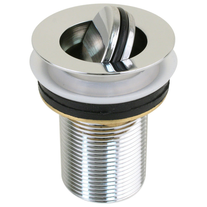 Chrome-plated brass Scandvik sink drain with flip stopper, designed for bathroom or kitchen sinks.