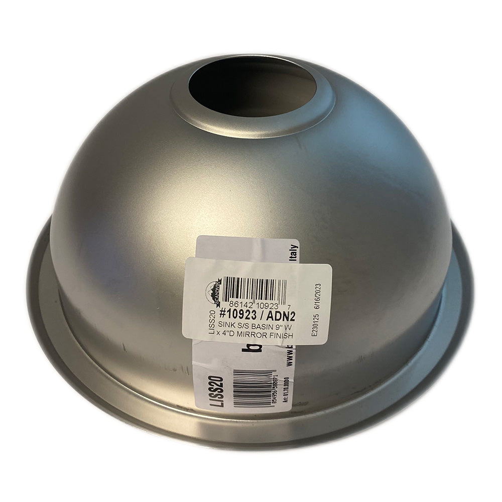 Scandvik SS sink basin, 9x4 inches, mirror finish, stainless steel accessory for kitchen or bathroom sinks.
