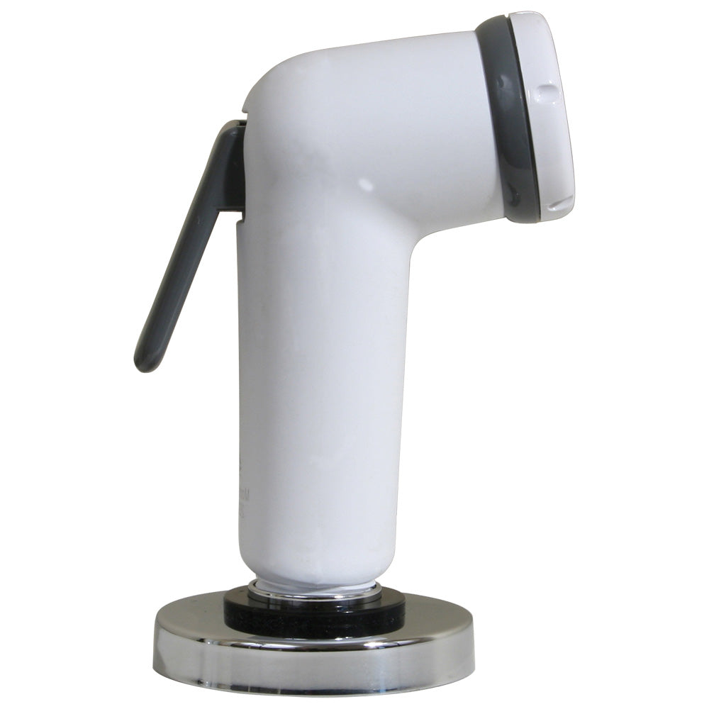 Scandvik straight handle pull-out sprayer in white with 6-foot hose, kitchen faucet accessory, durable and easy to use.