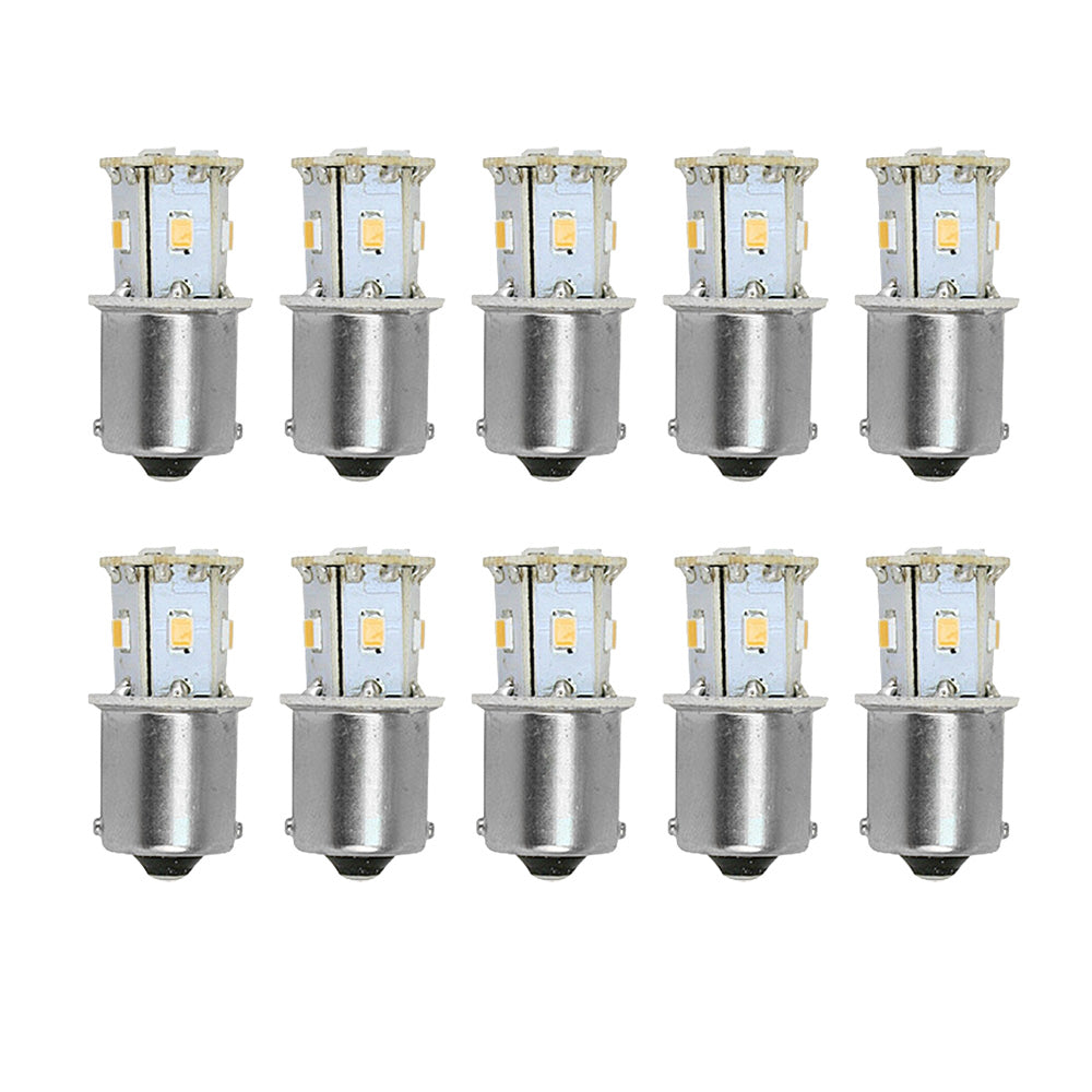 Scandvik 41169 warm white bulbs in a 10-pack, ideal for indoor lighting, featuring energy-efficient design and clear glass bulbs.