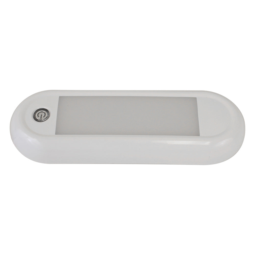 Scandvik 7-inch oval dome light with switch and dimming for 12/24V marine or RV use, shown with switch and dimming feature.