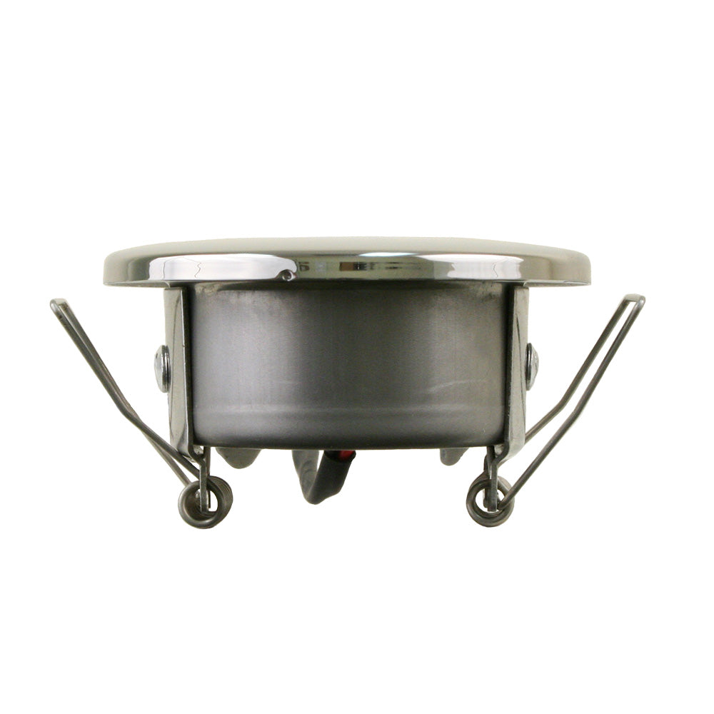 Scandvik A2.5 4-color LED downlight with stainless steel trim, 8-30V, installed in a ceiling for ambient lighting.