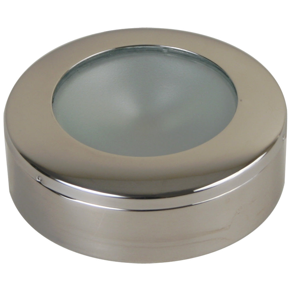 Scandvik A3 downlight in stainless steel, surface flush mount dome light, modern LED lighting fixture for ceiling installation.