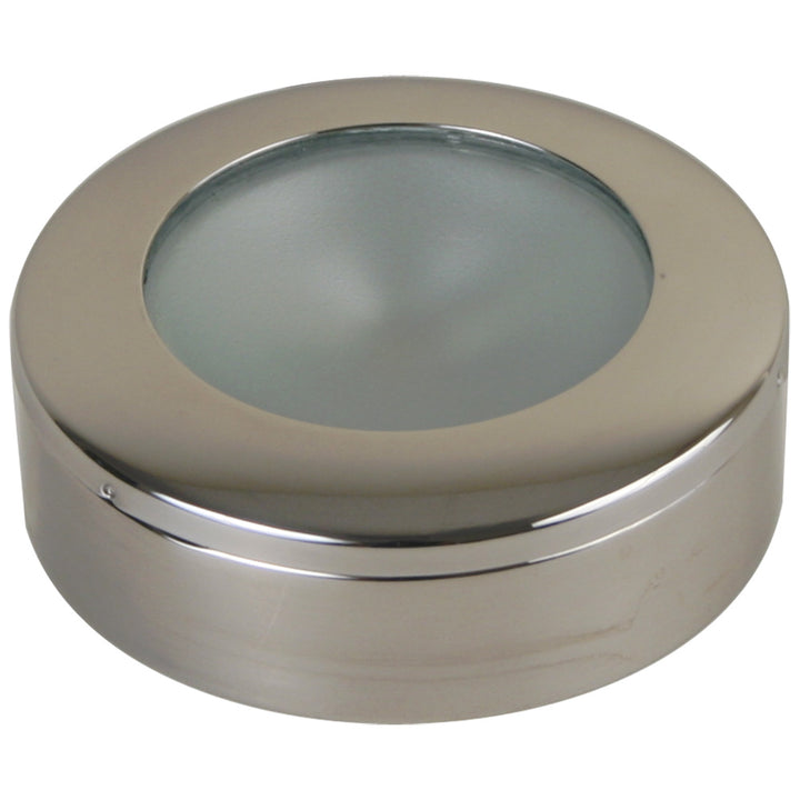 Scandvik A3 downlight in stainless steel, surface flush mount dome light, modern LED lighting fixture for ceiling installation.