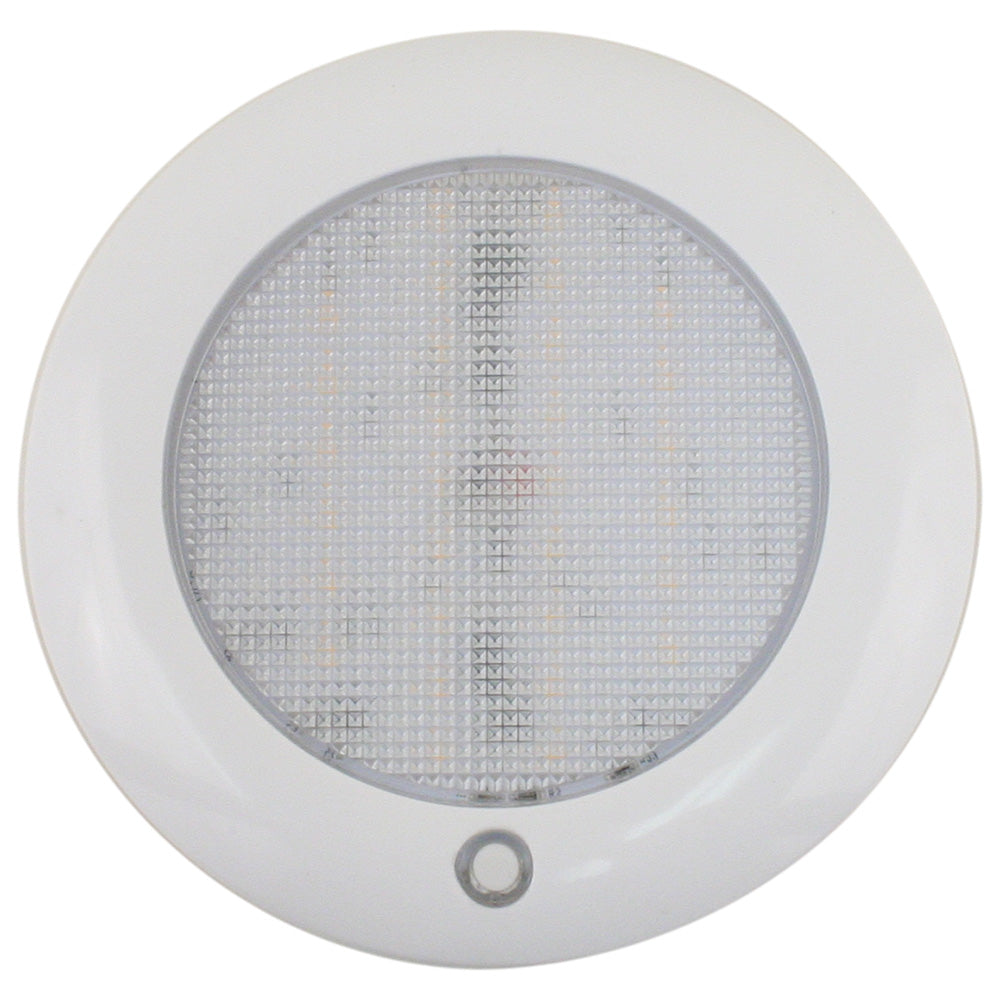 Scandvik Slim 5-inch dome light with warm white and red LEDs, designed for 10-30V marine or RV lighting applications.