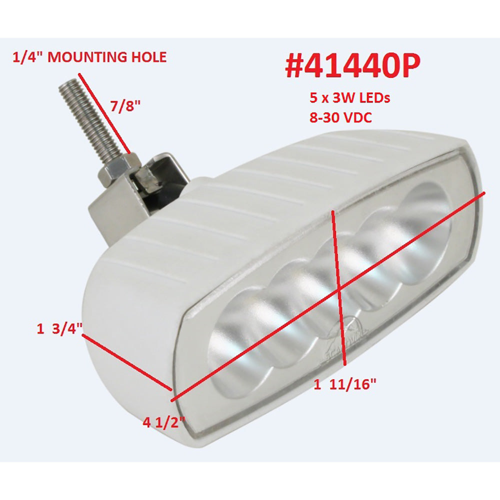 Scandvik white bracket mount LED spreader light, marine floodlight for boat lighting, with adjustable bracket and bright LED illumination.