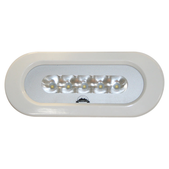 Scandvik flush mount spreader light in white, 10-30V flood/spreader light for marine or outdoor use, mounted on a surface.