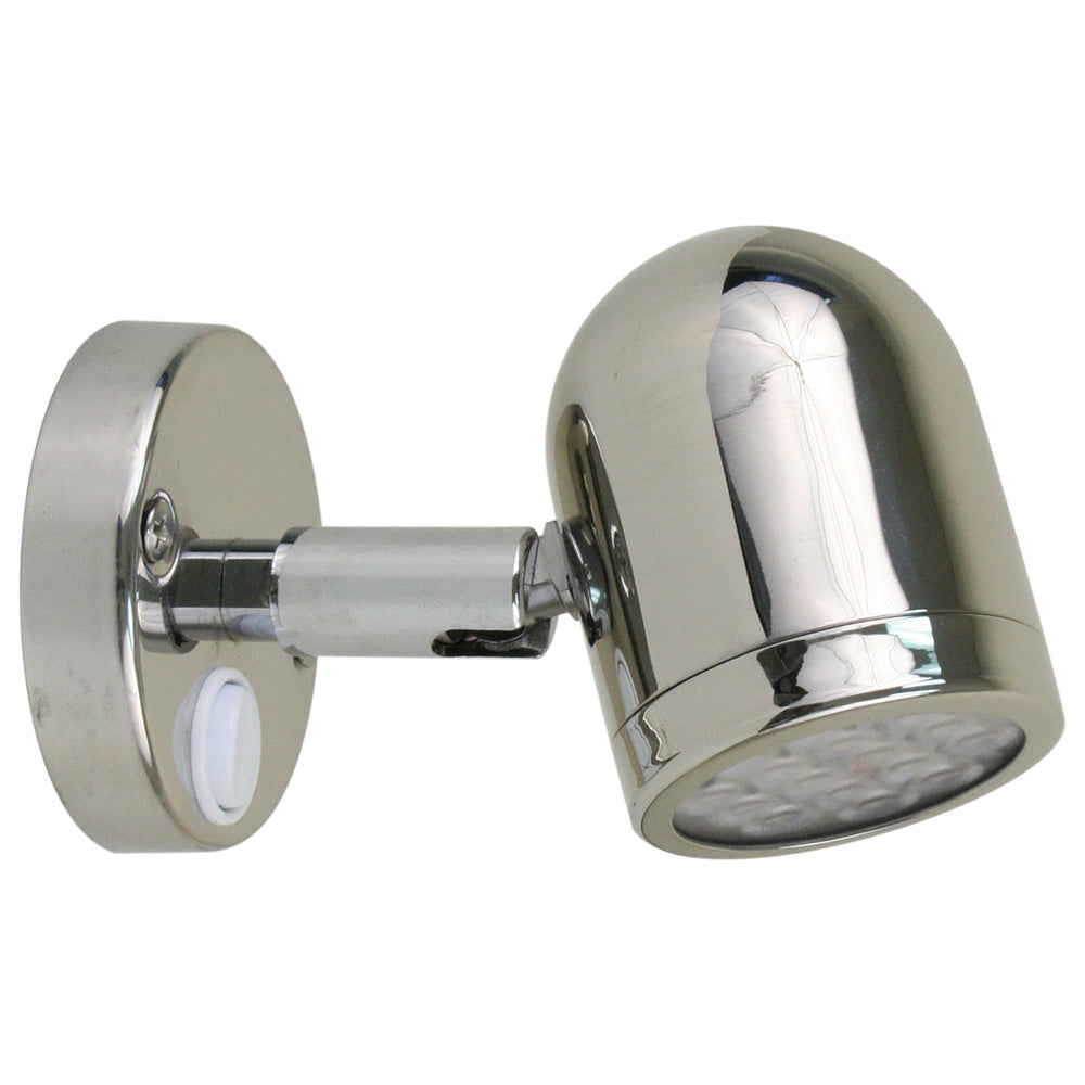 Scandvik LED 304 stainless steel interior courtesy light, 8-30V, with bright LED reading light for boat or RV interior.