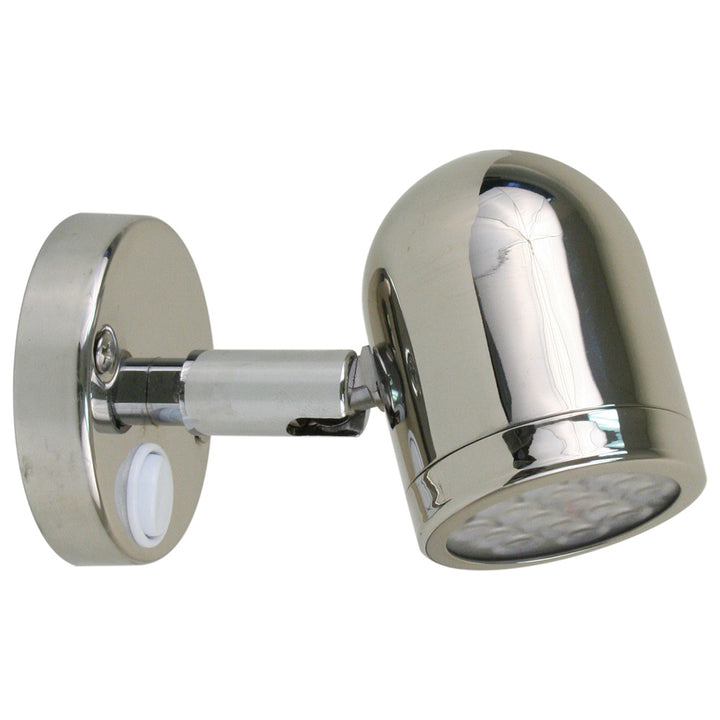 Scandvik LED 304 stainless steel interior courtesy light, 8-30V, with bright LED reading light for boat or RV interior.