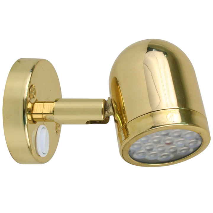 Scandvik LED brass reading light for interior or courtesy use, 10-30V, mounted on a wall for reading or accent lighting.