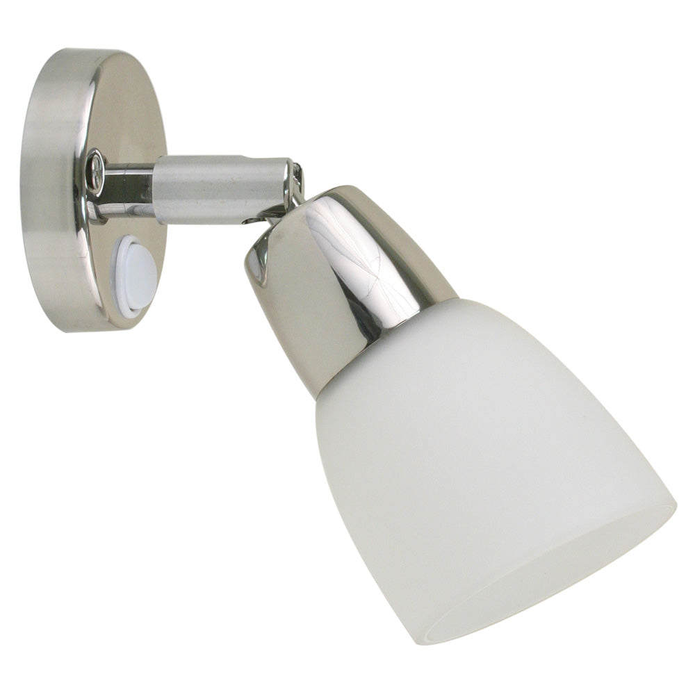 Scandvik SS reading light with frosted glass shade for interior courtesy lighting, 10-30V marine or RV use.