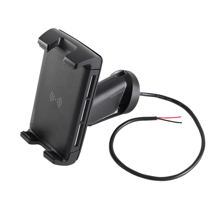 Scanstrut Edge 15W wireless phone charge mount with adjustable holder, compatible with 12/24V vehicle power for accessories.