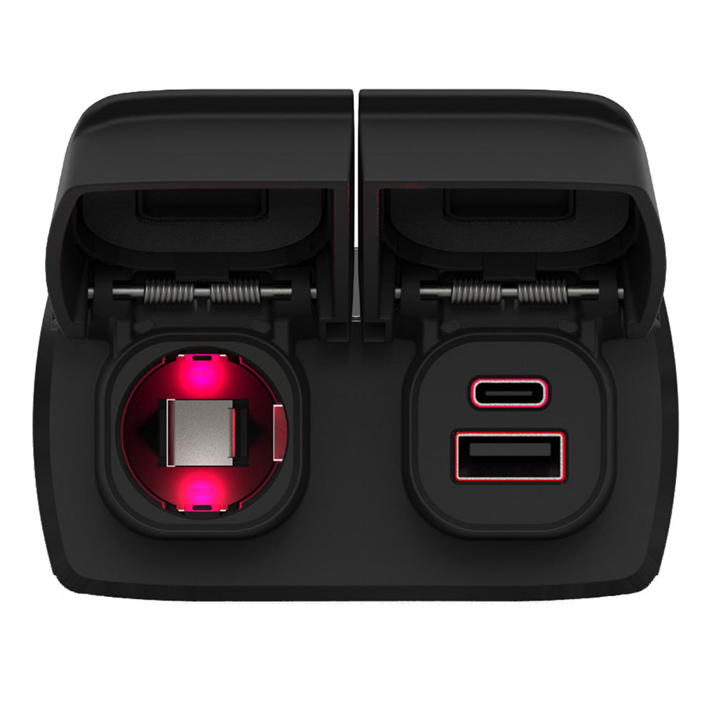 Scanstrut Flip Pro Duo accessory with USB-A, USB-C ports and 12V power socket for marine or outdoor use