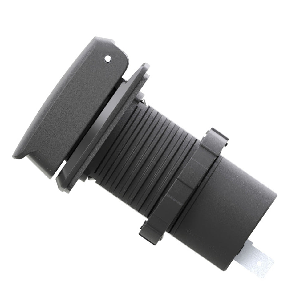 Scanstrut Flip Pro Max dual USB-C charge socket mounted on marine equipment, showcasing sleek, waterproof accessory for charging devices.
