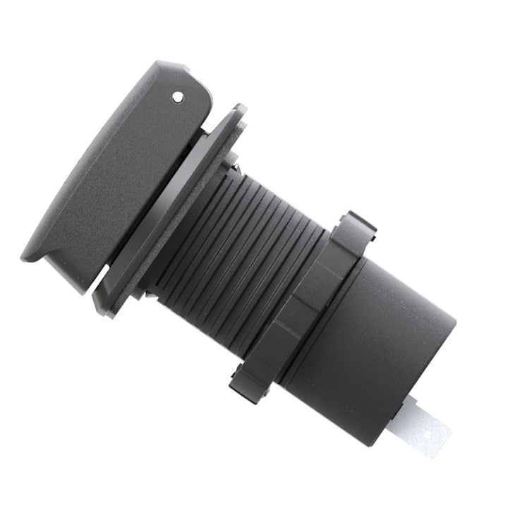 Scanstrut Flip Pro Max dual USB-C charge socket mounted on marine equipment, showcasing sleek, waterproof accessory for charging devices.