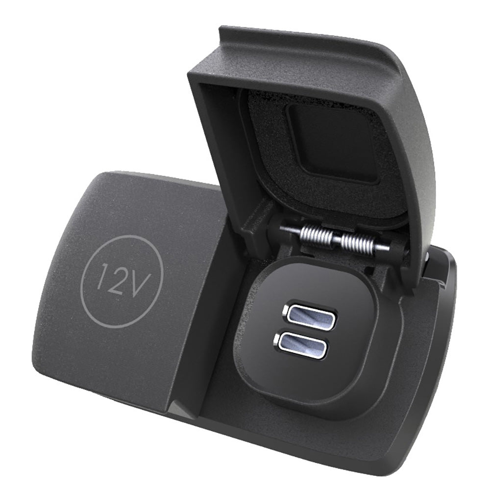 Scanstrut Flip Pro Multi dual USB-C 12V power socket accessory with safety cover and rugged design for marine or vehicle use.