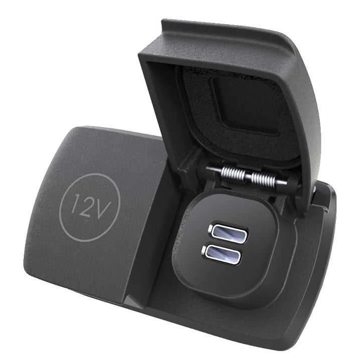 Scanstrut Flip Pro Multi dual USB-C 12V power socket accessory with safety cover and rugged design for marine or vehicle use.