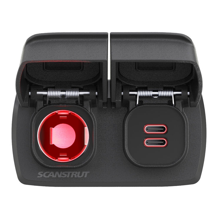 Scanstrut Flip Pro Multi dual USB-C 12V power socket accessory with waterproof design and multiple charging ports.