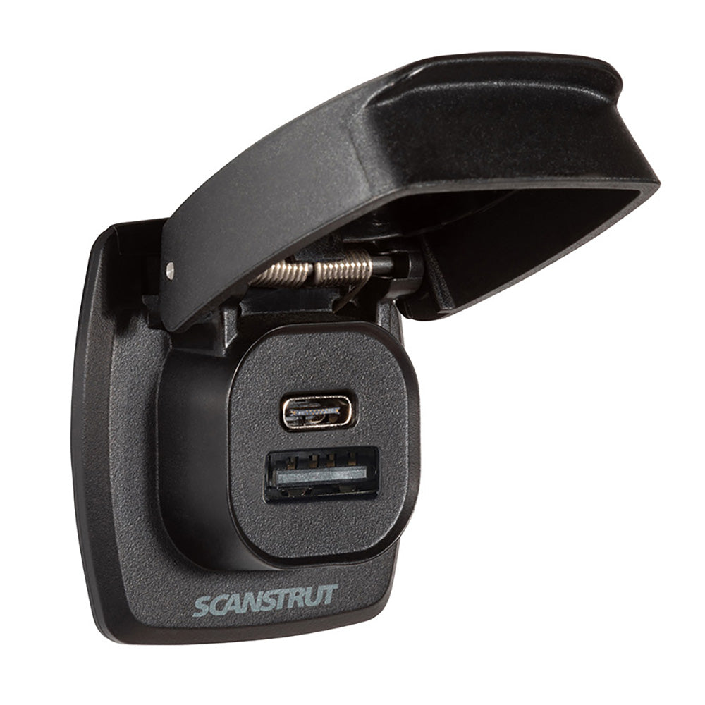 Scanstrut Flip Pro Plus fast charge USB-A and USB-C socket accessory for marine and outdoor devices.