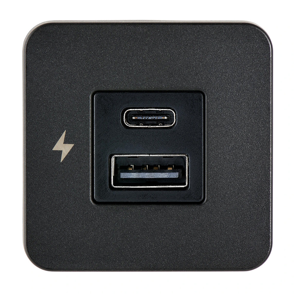 Scanstrut TILE USB-A/USB-C interior charging socket with black bezel, 12/24V accessory for marine and vehicle use.