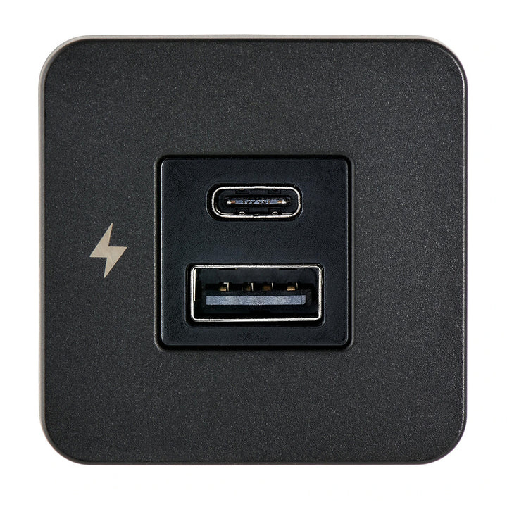 Scanstrut TILE USB-A/USB-C interior charging socket with black bezel, 12/24V accessory for marine and vehicle use.