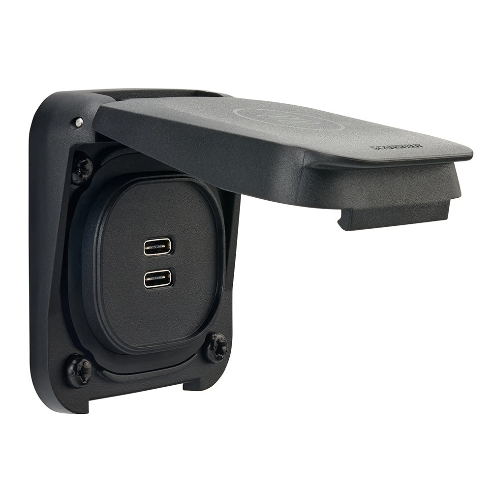 Scanstrut Ventura Series Dual USB-C Socket accessory showing a close-up of the dual USB-C ports on a marine-grade device.