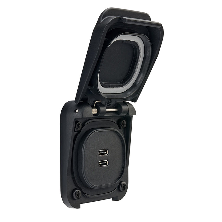 Scanstrut Ventura Series Dual USB-C Socket accessory mounted on a marine panel for charging devices.