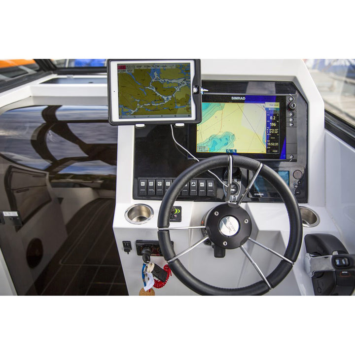 Scanstrut ROKK Mini Tablet Mount Kit with suction cup base, showing secure clamp and adjustable arm for display mounting.