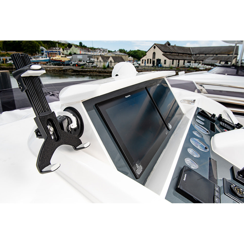 Scanstrut ROKK Mini tablet mount kit with suction cup base, displaying secure attachment for tablets in a versatile display mount setup.