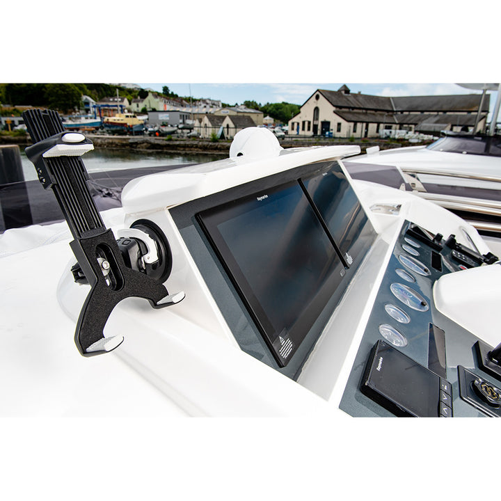 Scanstrut ROKK Mini tablet mount kit with suction cup base, displaying secure attachment for tablets in a versatile display mount setup.