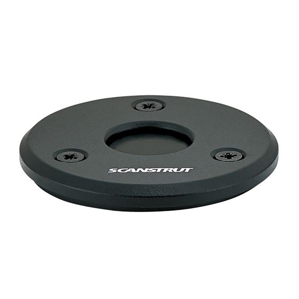 Scanstrut black anodized aluminum low-profile cable seal for wire management, shown installed on marine or industrial cables.
