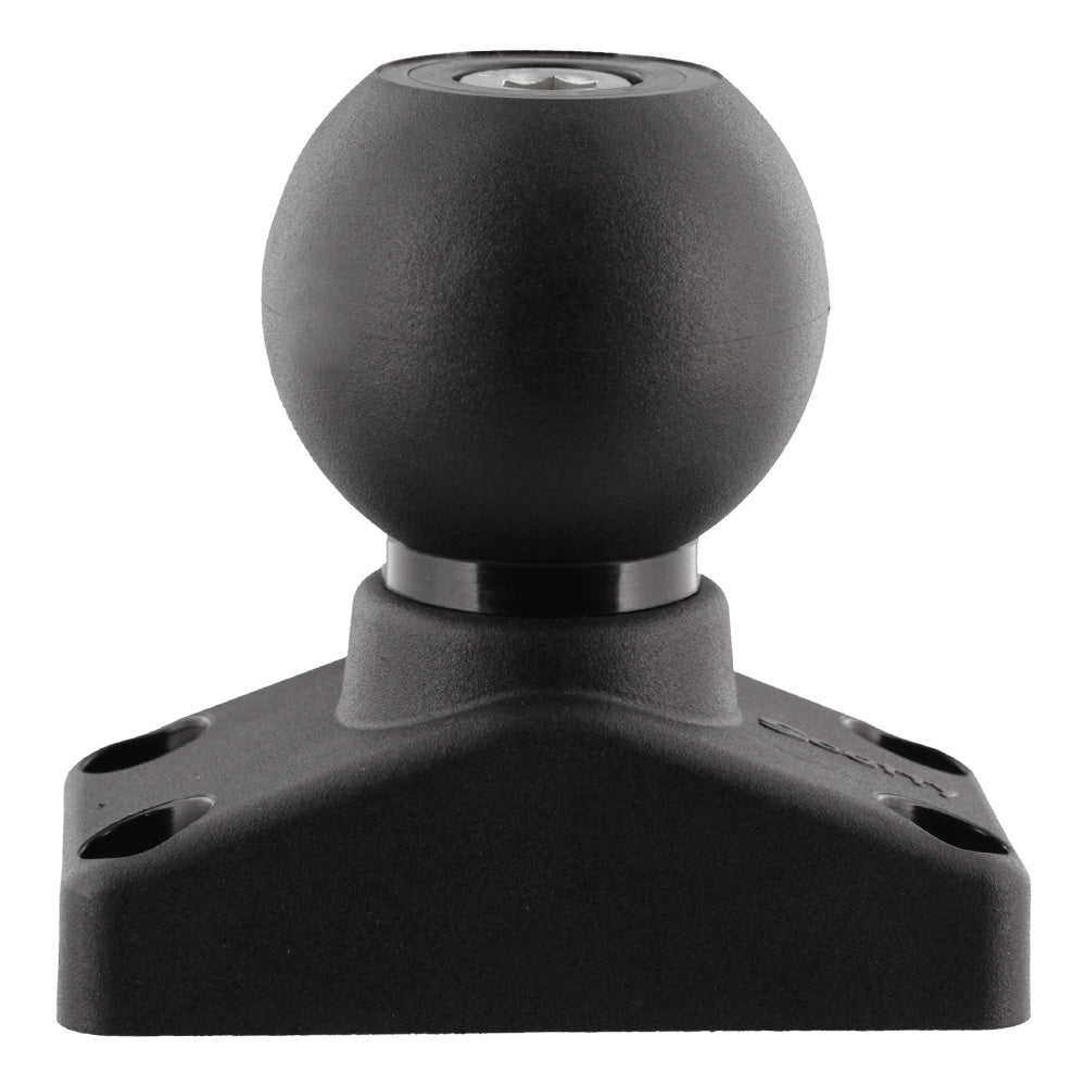 Scotty 176 2.25-inch Ball System Base for fishing rod accessories, black and silver, with mounting features visible