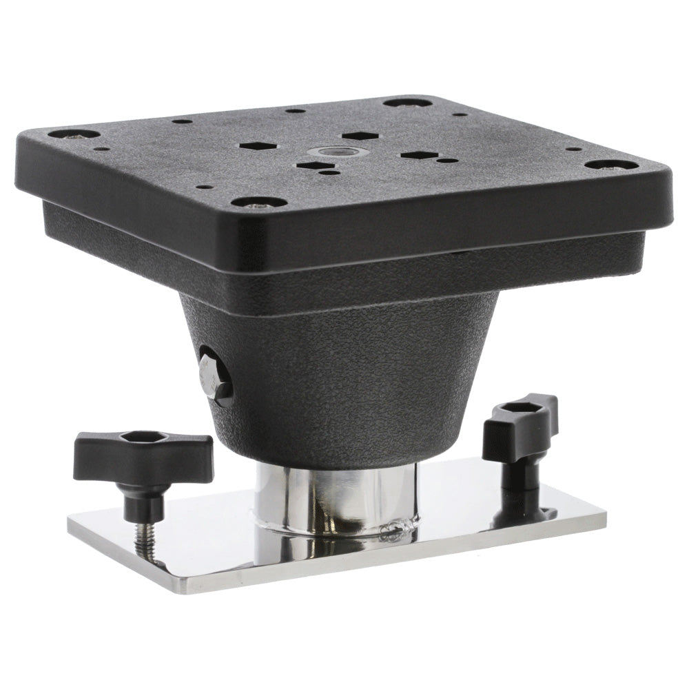 Scotty 2650 Downrigger Track Mount for fishing accessories, showing the black metal mount on a boat surface.