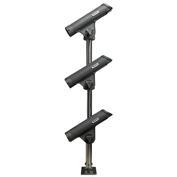 Scotty 333 Track Mounted Rod Tree with Rodmaster II rod holders mounted on a boat for fishing gear organization.
