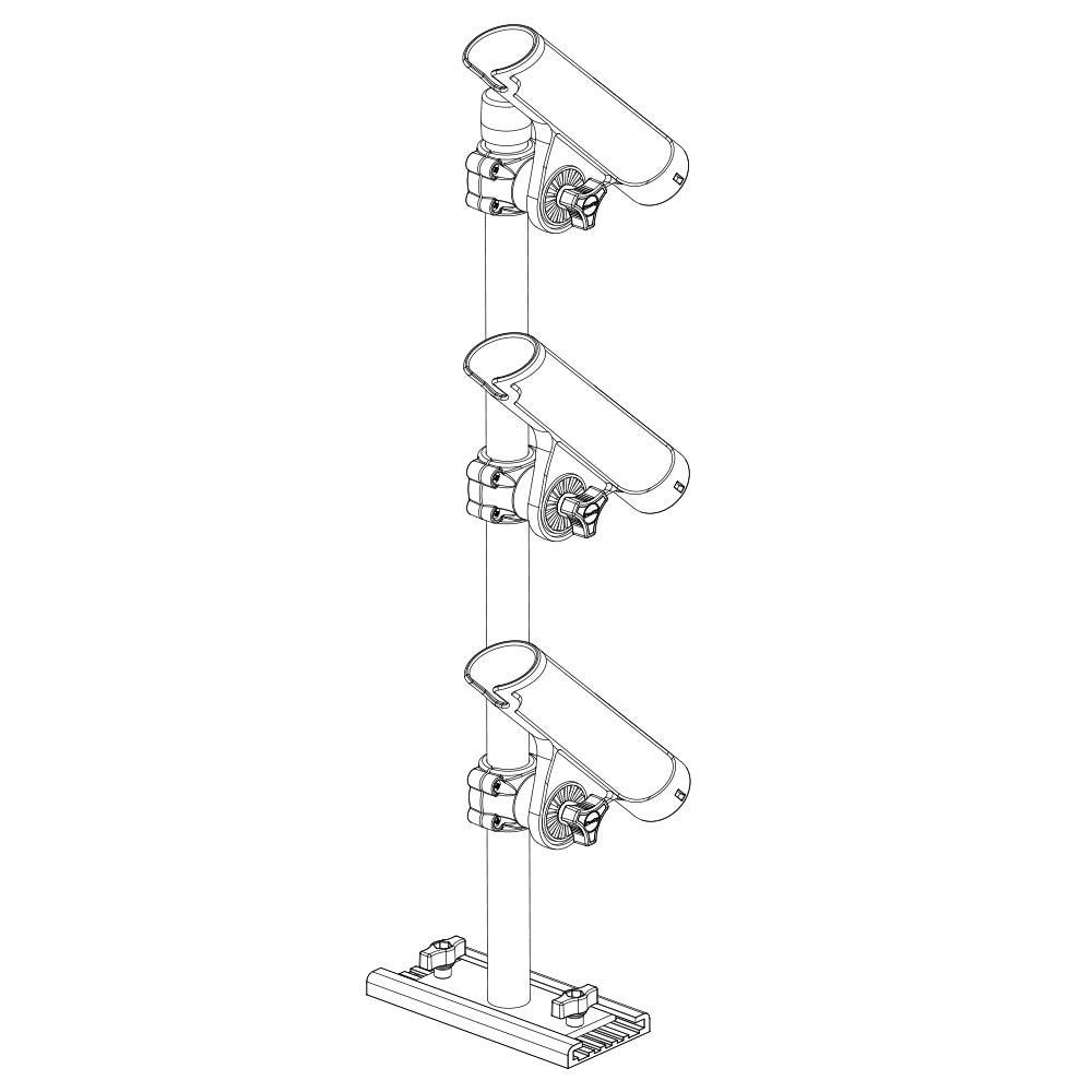 Scotty 333 Track Mounted Rod Tree with Rodmaster II Rod Holders for fishing boats, showing multiple rod holders mounted on a track system.