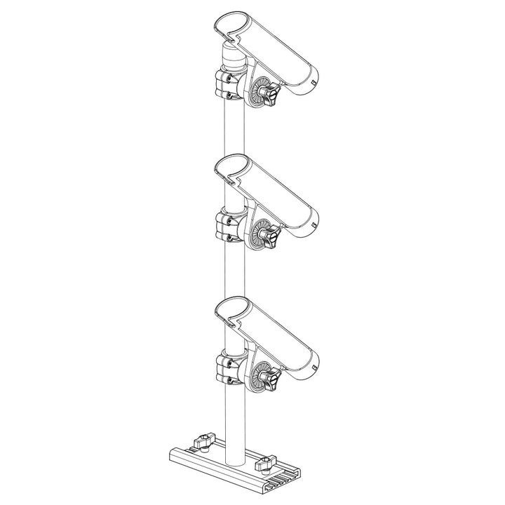 Scotty 333 Track Mounted Rod Tree with Rodmaster II Rod Holders for fishing boats, showing multiple rod holders mounted on a track system.