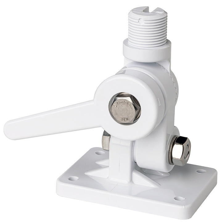 White Scout Four-Way Nylon Ratchet Mount for antennas, versatile and durable antenna mount accessory.