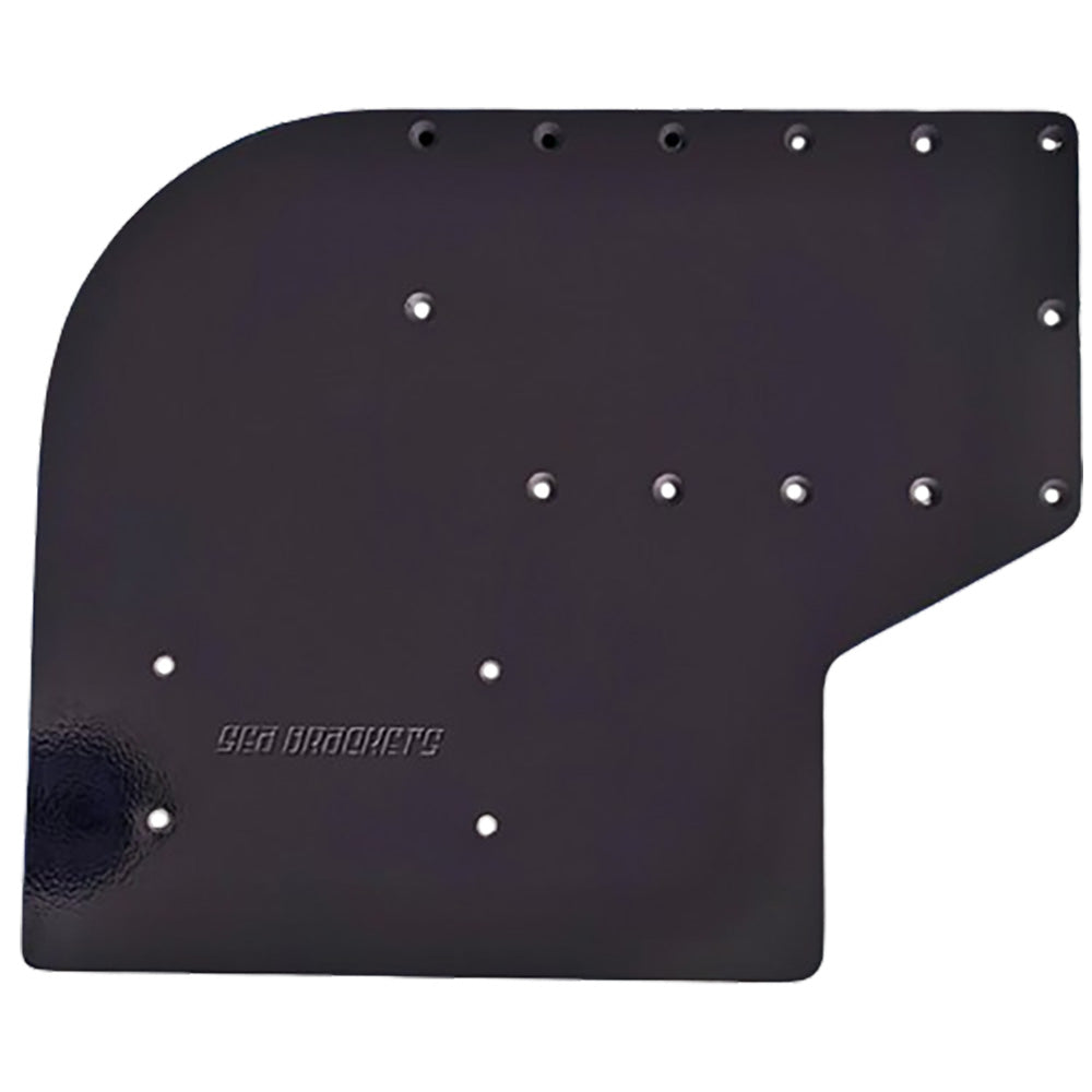Large black Sea Brackets offset trolling motor plate for Garmin Kraken, designed for secure mounting of trolling motors.