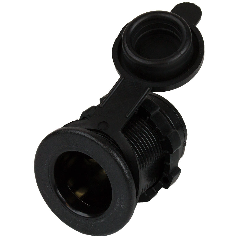 Sea-Dog 12V Deluxe Power Socket with Cap, marine accessory for vehicle or boat power connection, black plastic housing.