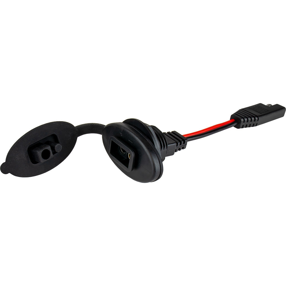 Sea-Dog Back Nut Mount Power Socket installed, showing durable marine-grade electrical accessory for boat power connections.