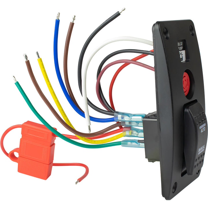 Sea-Dog bilge pump water alarm panel with switch, marine accessories for boat bilge water level monitoring.