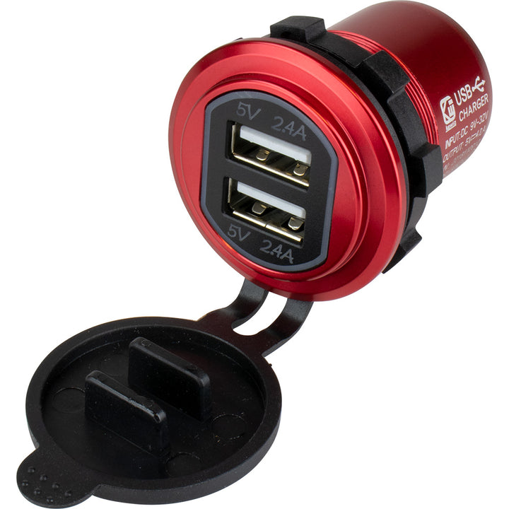 Chargeur double USB rond rouge Sea-Dog avec 1 port de charge rapide +