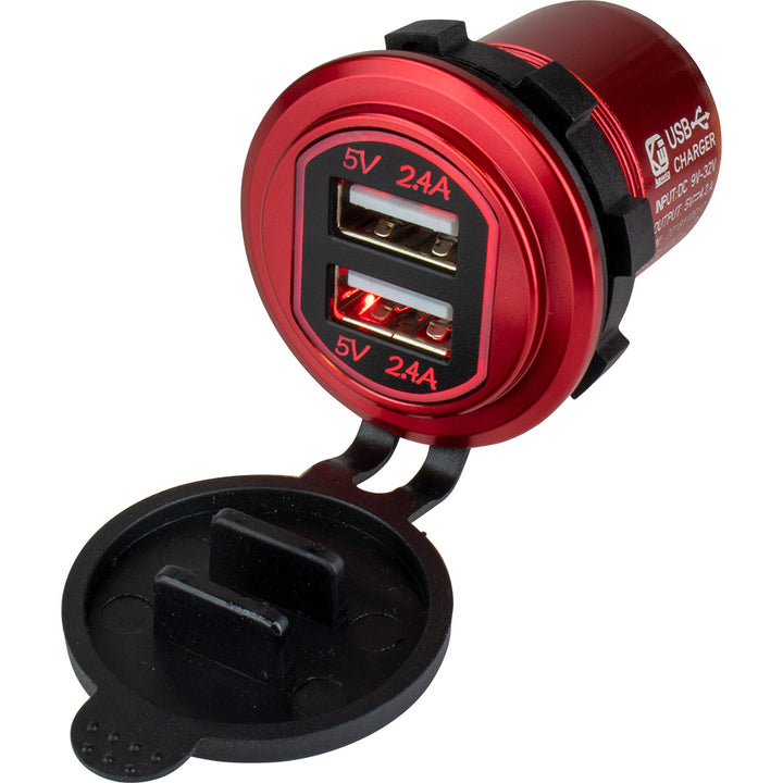 Chargeur double USB rond rouge Sea-Dog avec 1 port de charge rapide +