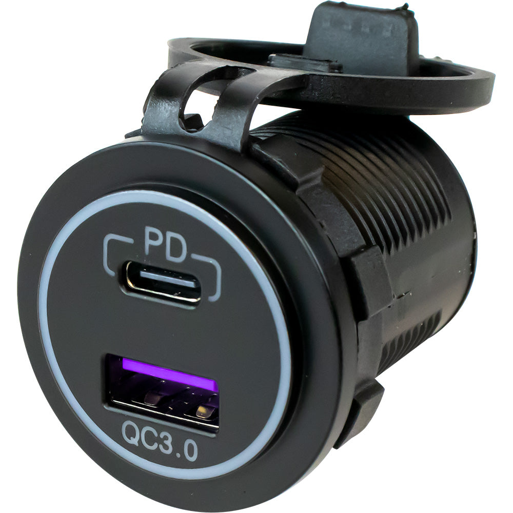 Sea-Dog USB 3.0 USB-C power socket accessory with built-in light, designed for marine or vehicle use.